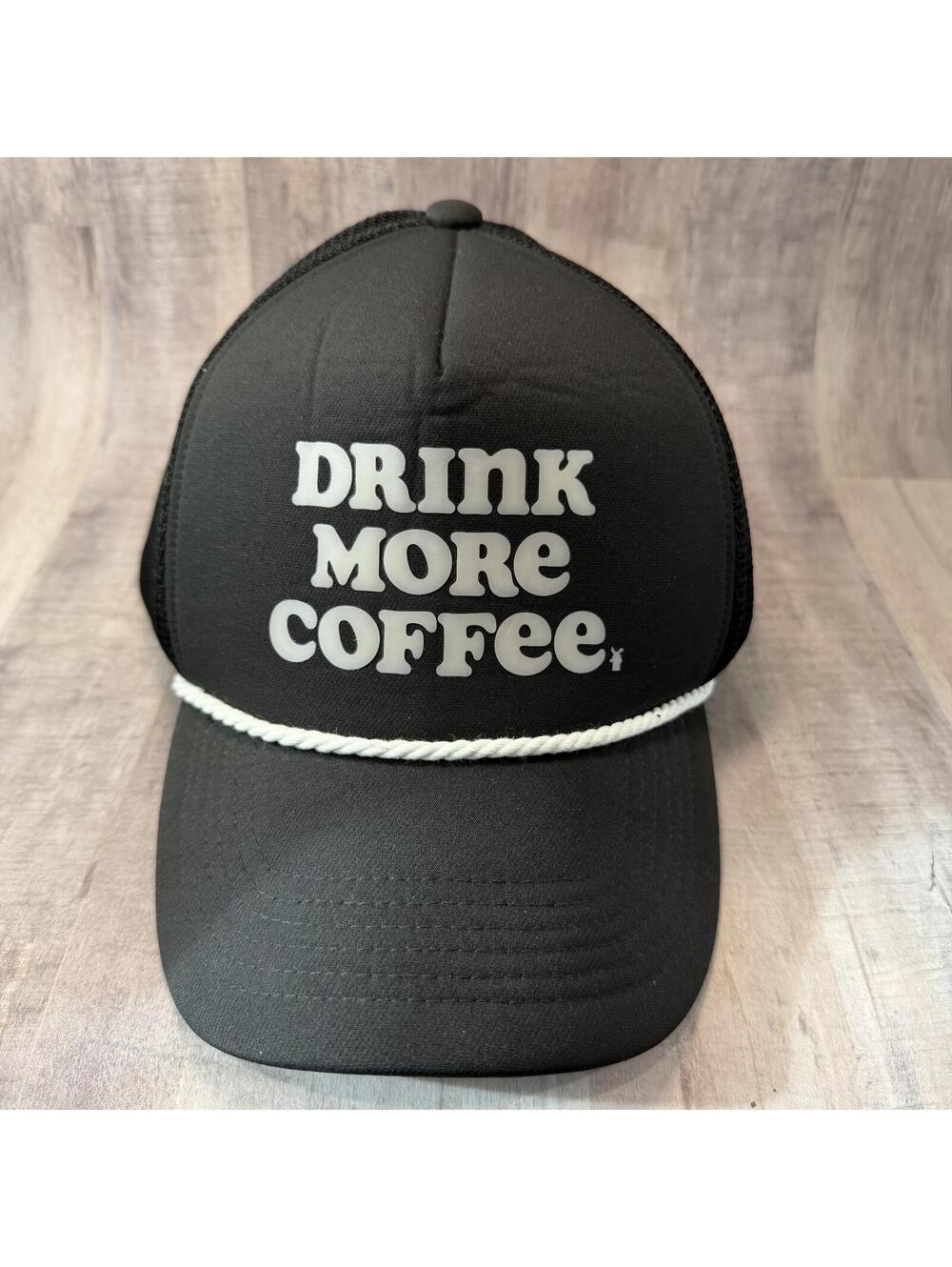 Dutch Bros DRINK MORE COFFEE Rope Foam Snapback Trucker Hat Black & White Cap